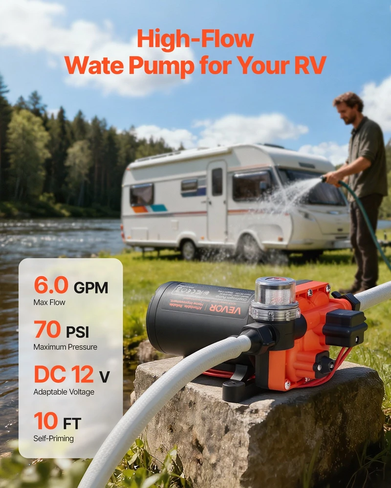 VEVOR vandens siurblys RV, 12V DC, 22,7 l/min