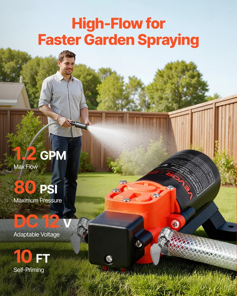 VEVOR Vandens slėgio siurblys, 12V, 80 PSI, 4,5 l/min