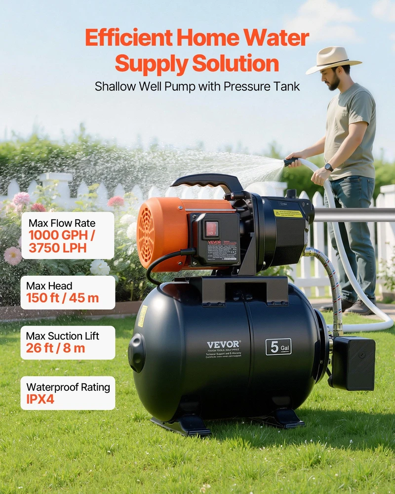 VEVOR Šulinio siurblys su slėgio talpa 230V 3750 LPH