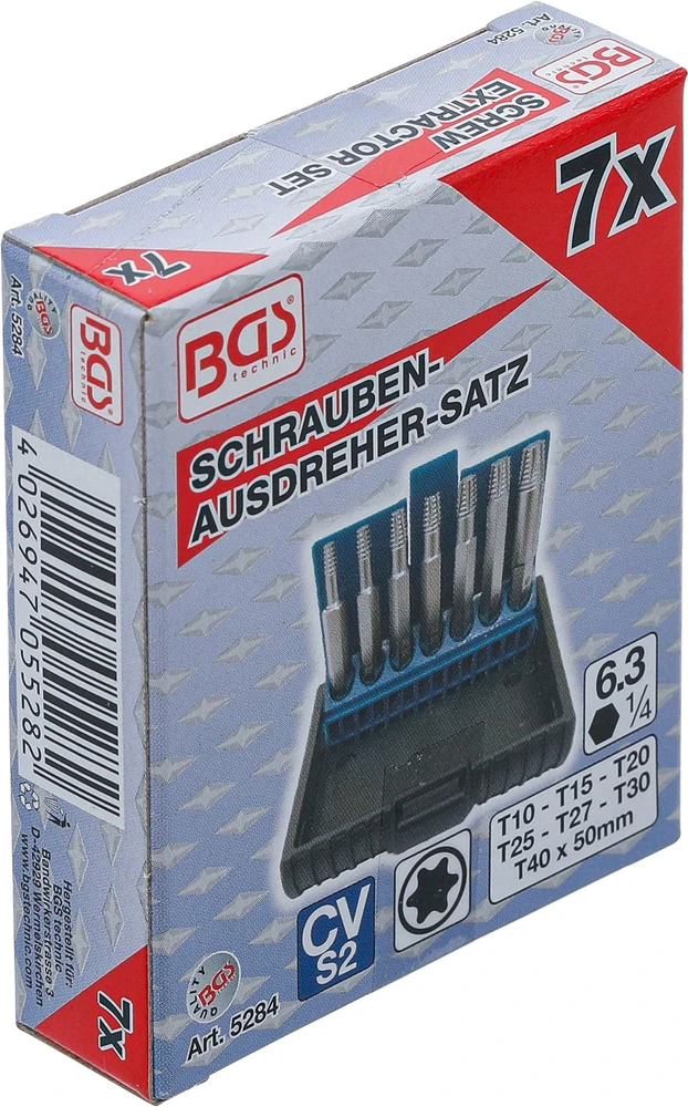 VARŽTŲ IŠTRAUKIMO RINKINYS | PAŽEISTIEMS T-STAR (TORX) VARŽTAMS T10–T40 | 7 VNT. (5284)