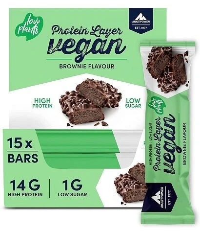 Veganiškas baltyminis batonėlis Multipower Protein Layer 15 × 55 g, brownies skonio