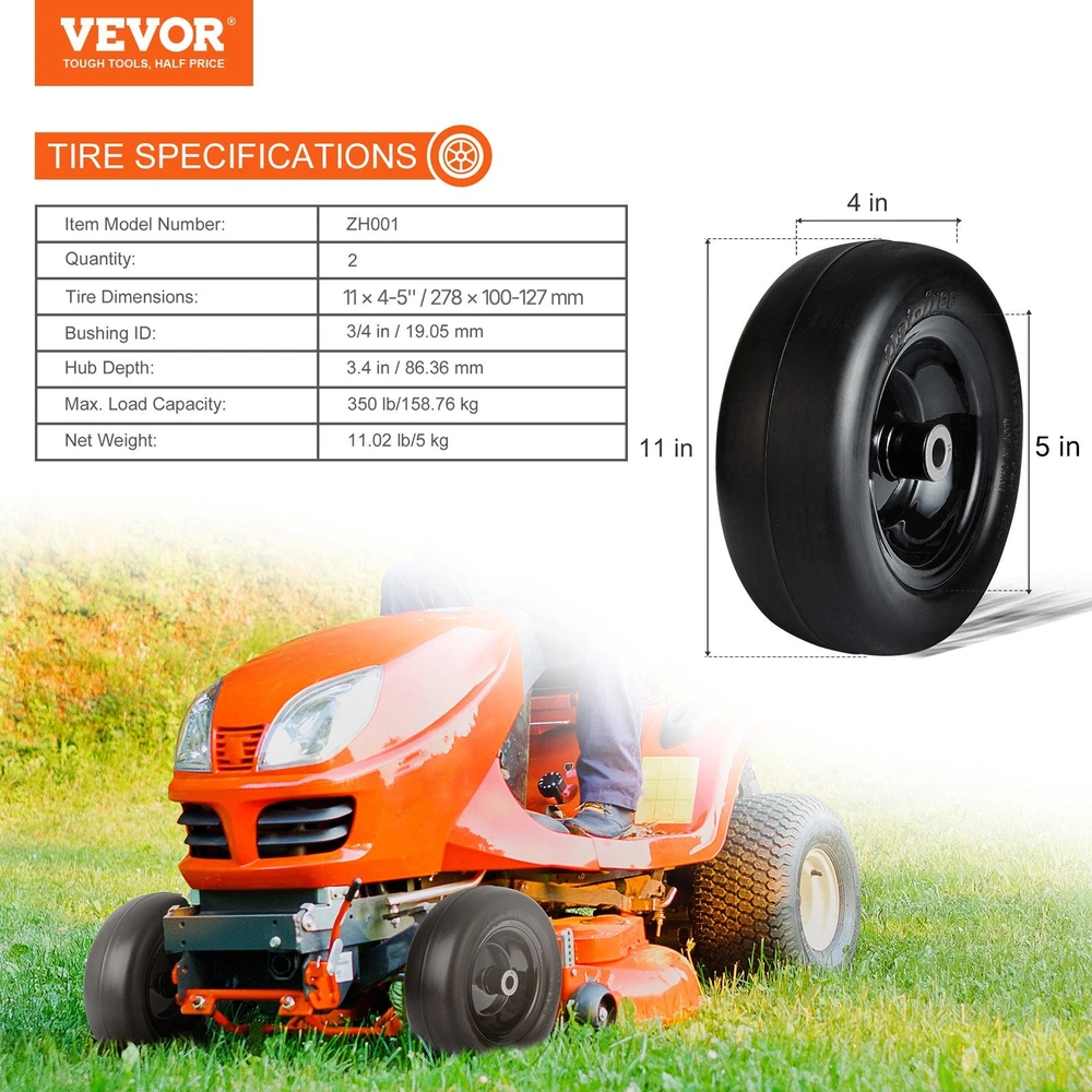 VEVOR Vejapjovės ratai su ratlankiu 11x4-7, 2 vnt.