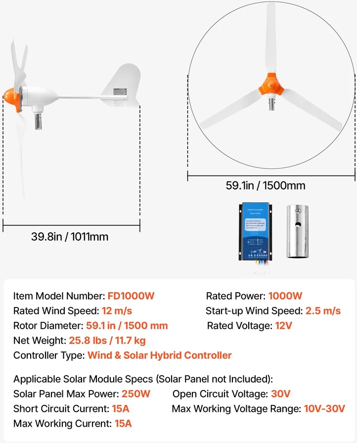 Vėjo jėgainė VEVOR FD1000W, 1000W