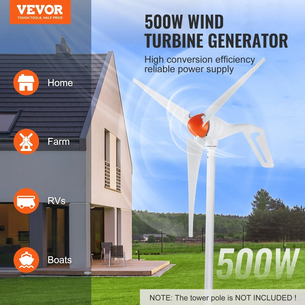VEVOR 500 W vėjo turbinų generatorius 12 V 3-menčių