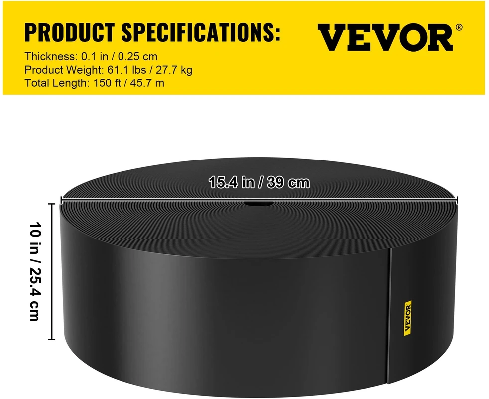 VEVOR Juoda lanksti vejos kraštinė, 25 cm, 45 m