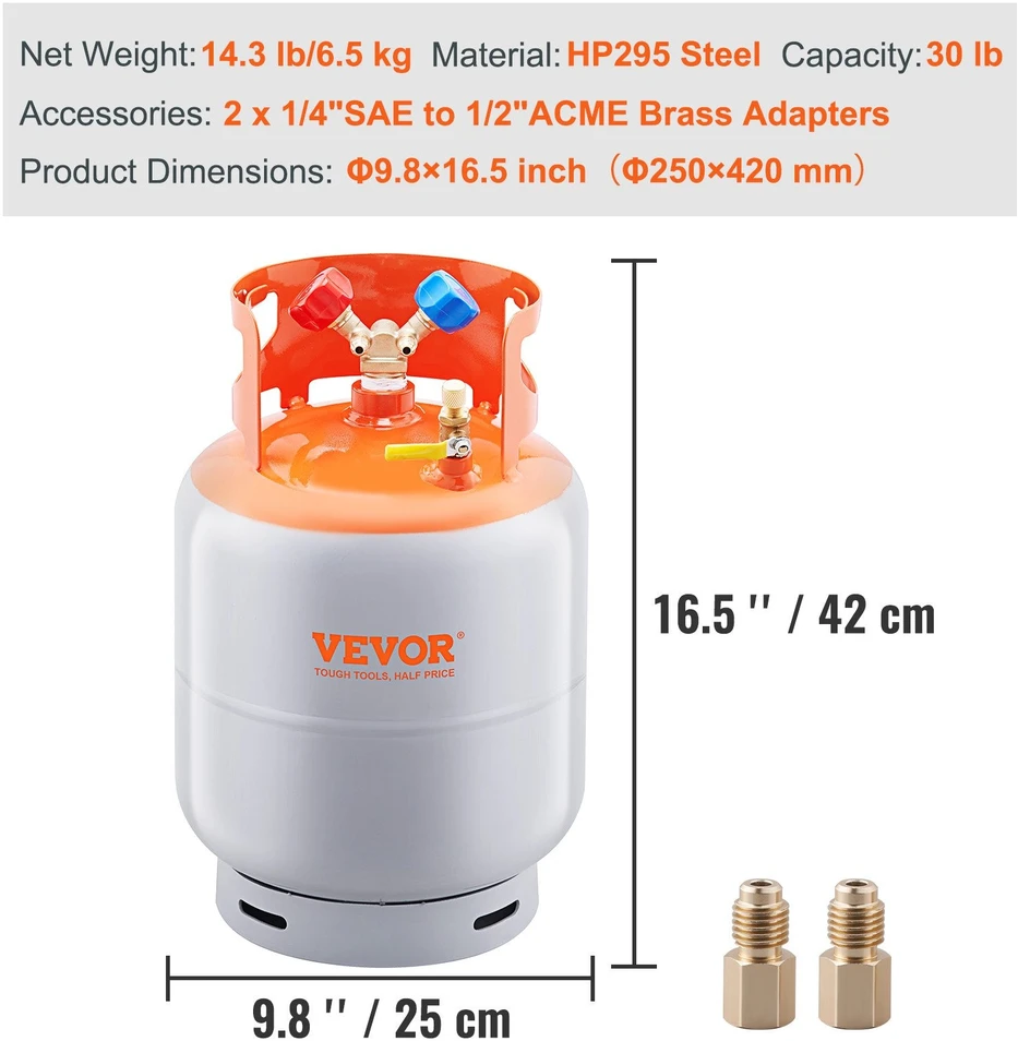 VEVOR Šaldymo skysčio atgavimo 13,6kg balionas 400 PSI Y vožtuvas