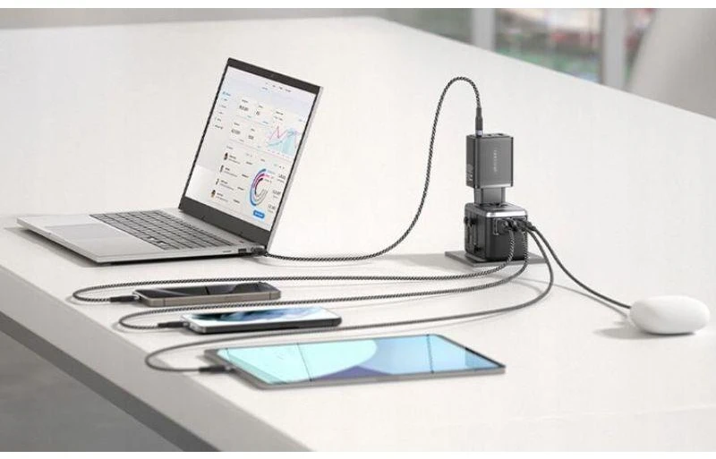Vention FJFB0 GaN 2xUSB-C 2xUSB-A universalus kelioninis adapteris 65W (juodas)