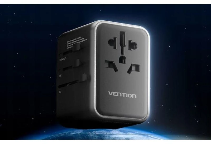 Vention FJFB0 GaN 2xUSB-C 2xUSB-A universalus kelioninis adapteris 65W (juodas)