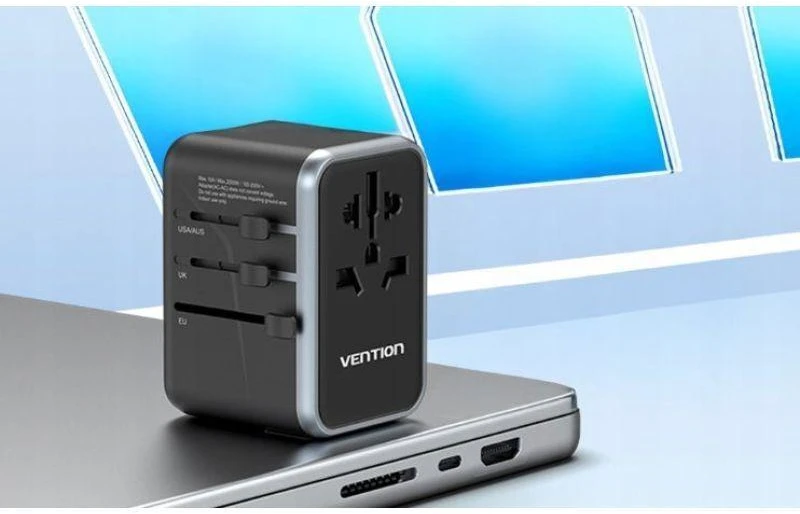 Vention FJFB0 GaN 2xUSB-C 2xUSB-A universalus kelioninis adapteris 65W (juodas)