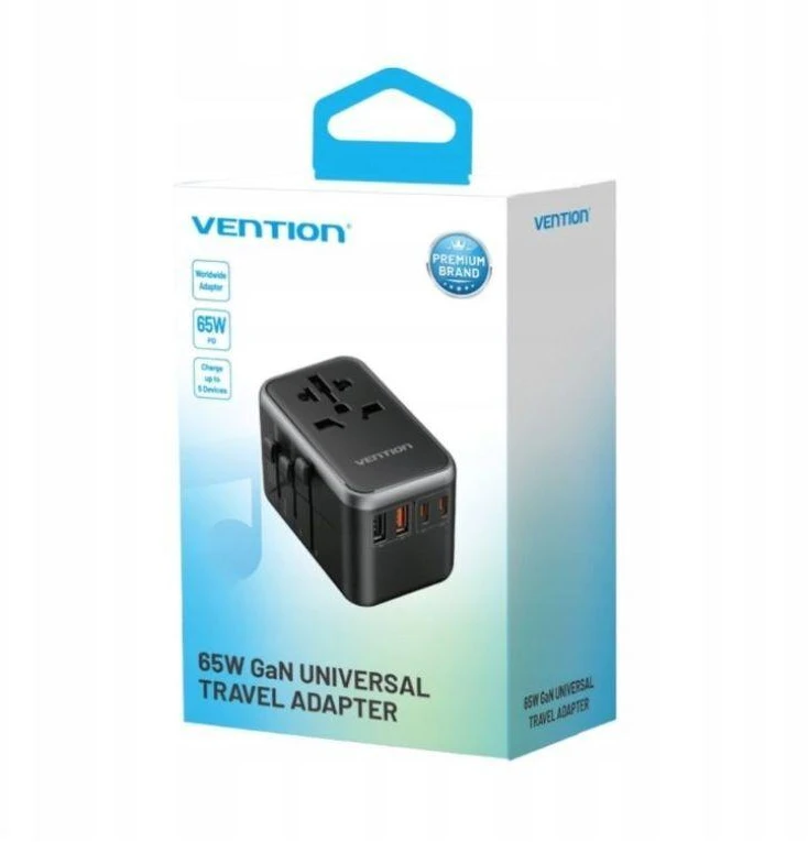 Vention FJFB0 GaN 2xUSB-C 2xUSB-A universalus kelioninis adapteris 65W (juodas)