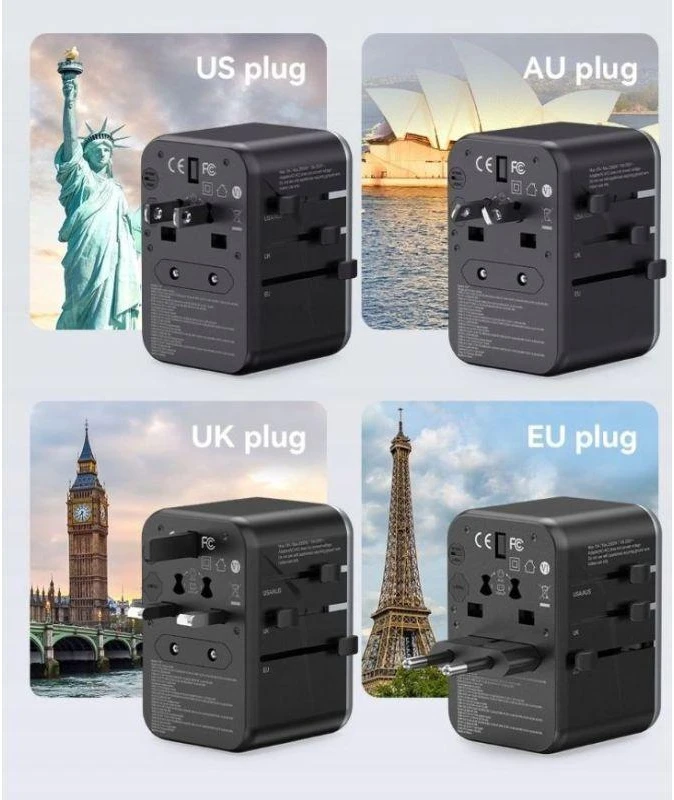 Vention FJFB0 GaN 2xUSB-C 2xUSB-A universalus kelioninis adapteris 65W (juodas)