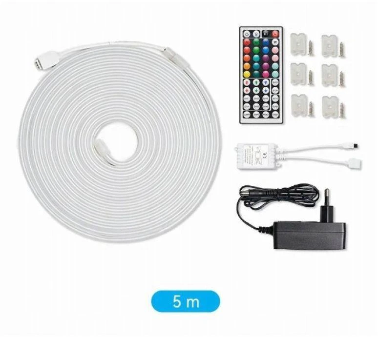 Vention silikoninė neoninė LED juosta su IR nuotolinio valdymo pultu ir 12 V nuolatinės srovės maitinimo šaltiniu, 5 m