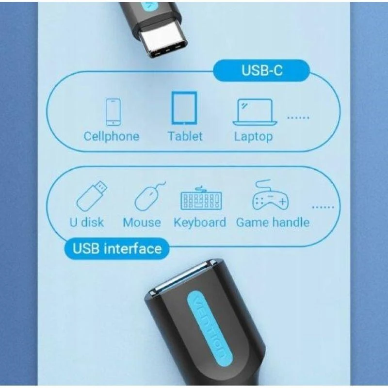 „Vention“ USB 3.1 (1 kartos) C tipo kištukas į A tipo kištuką OTG kabelis, 0,15 m, juodas, PVC tipo