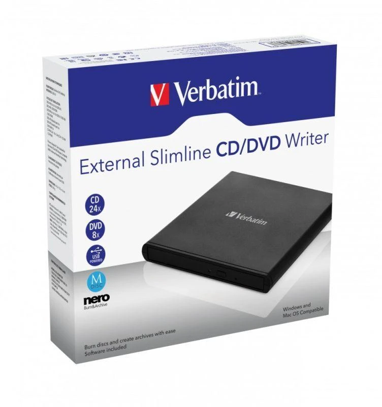Išorinis otinis įrenginys Verbatim Slimline DVD USB2.0 juodos spalvos 53504