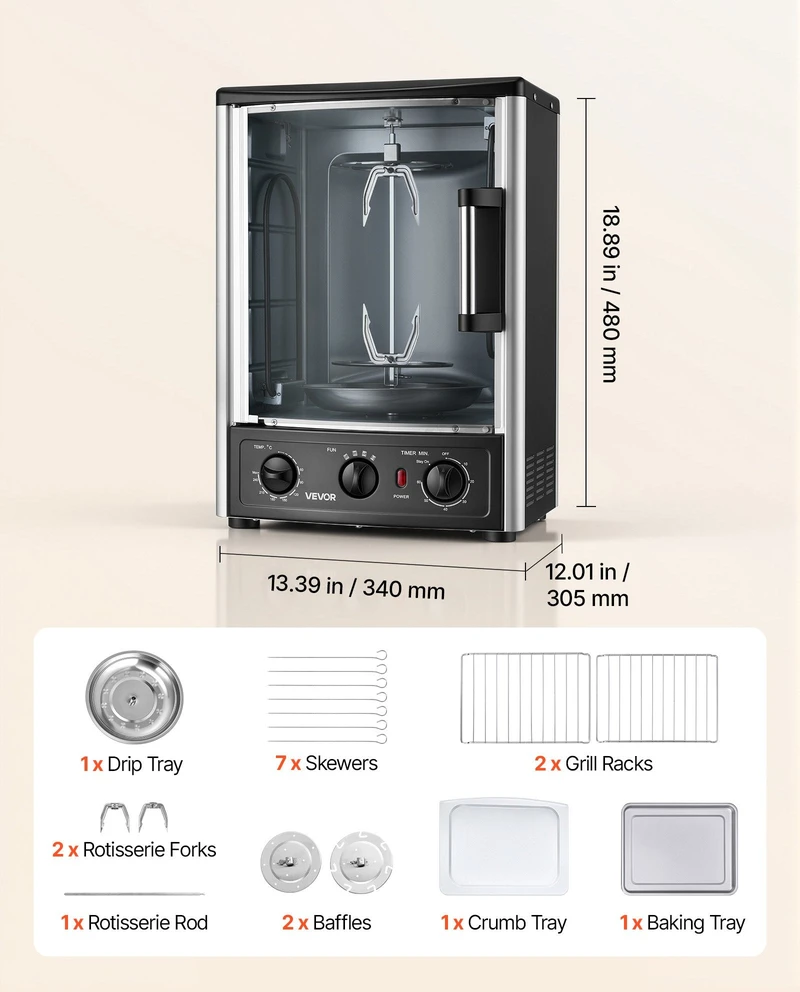 Vertikali kepsninė-orkaitė VEVOR TB2020A, 1500W
