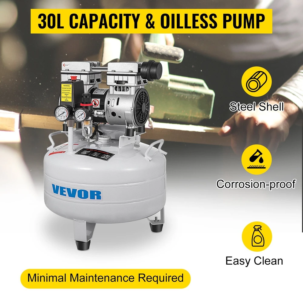 VEVOR Vertikalus tylus oro kompresorius 30L 850W
