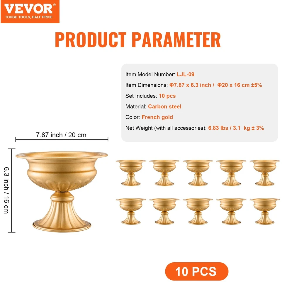 VEVOR Aukso spalvos vaza stalams, 10 vnt., 16 cm