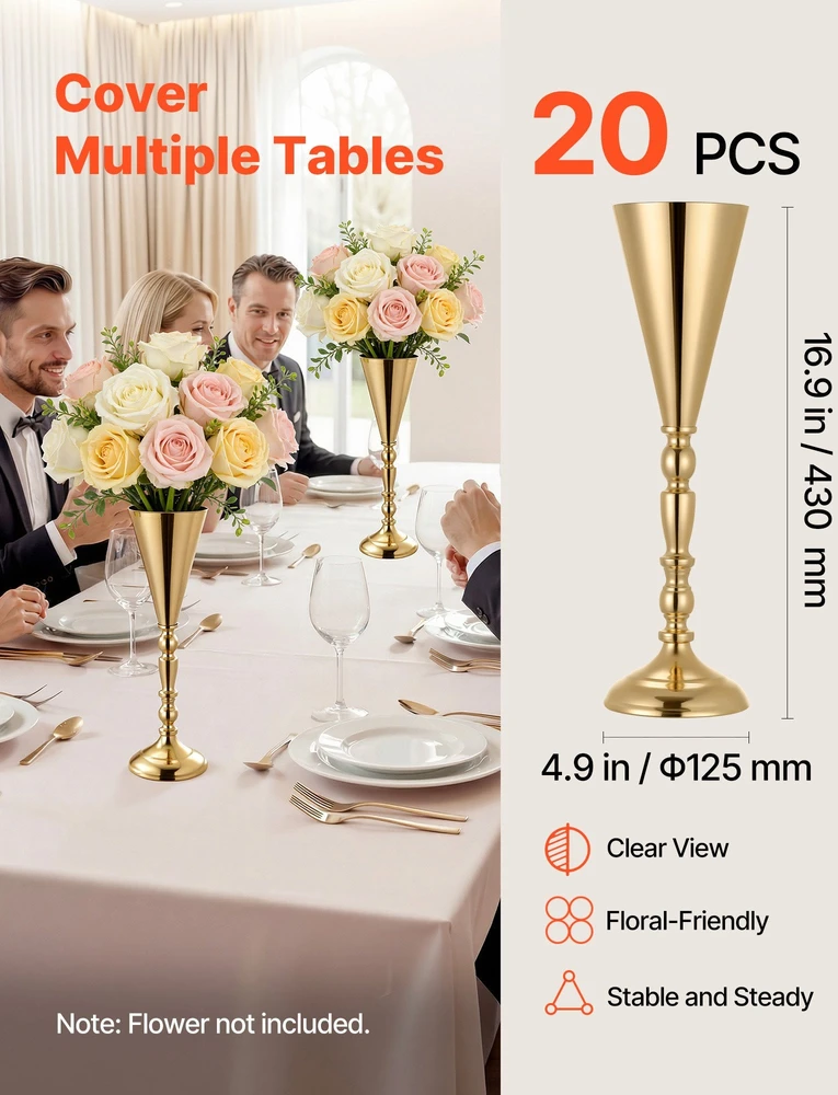 VEVOR 20 vienetų vestuvinės gėlių vazos, 43 cm aukščio