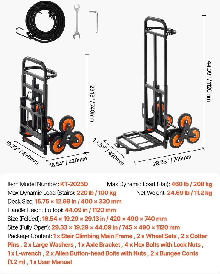 VEVOR Laiptais lipanti vežimėlė, 100 kg talpos