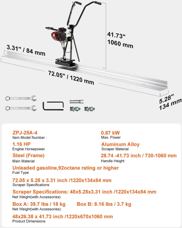 VEVOR 4 taktų betono vibrolenkta su 122 cm geležte