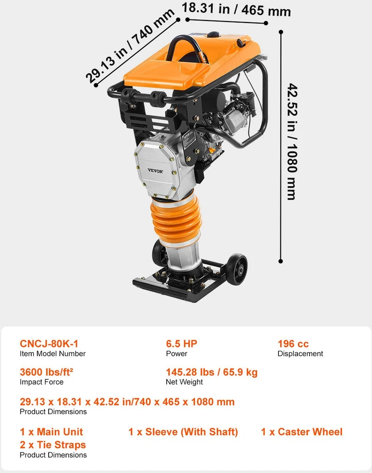 VEVOR 6,5 AG 196 cc vibroplokštė tamperis