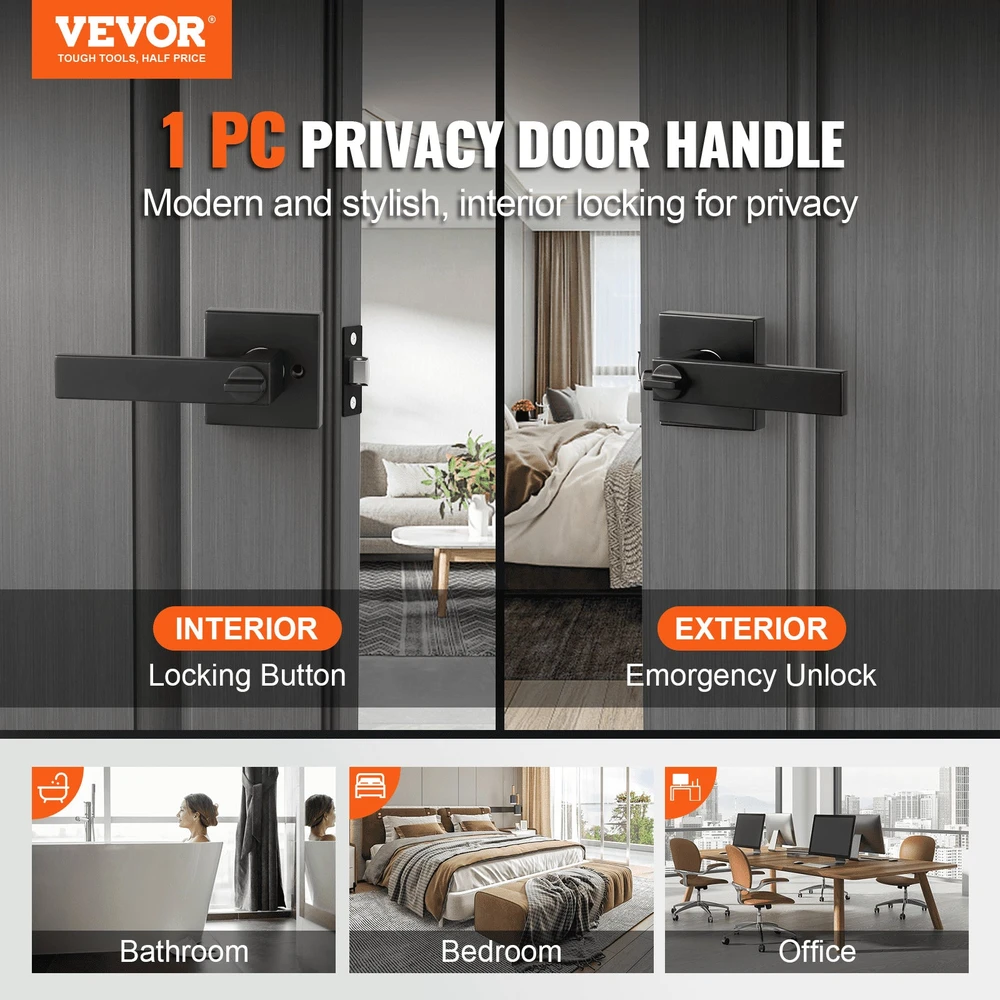 VEVOR Privatumo durų rankena 5 vnt. juodos spalvos