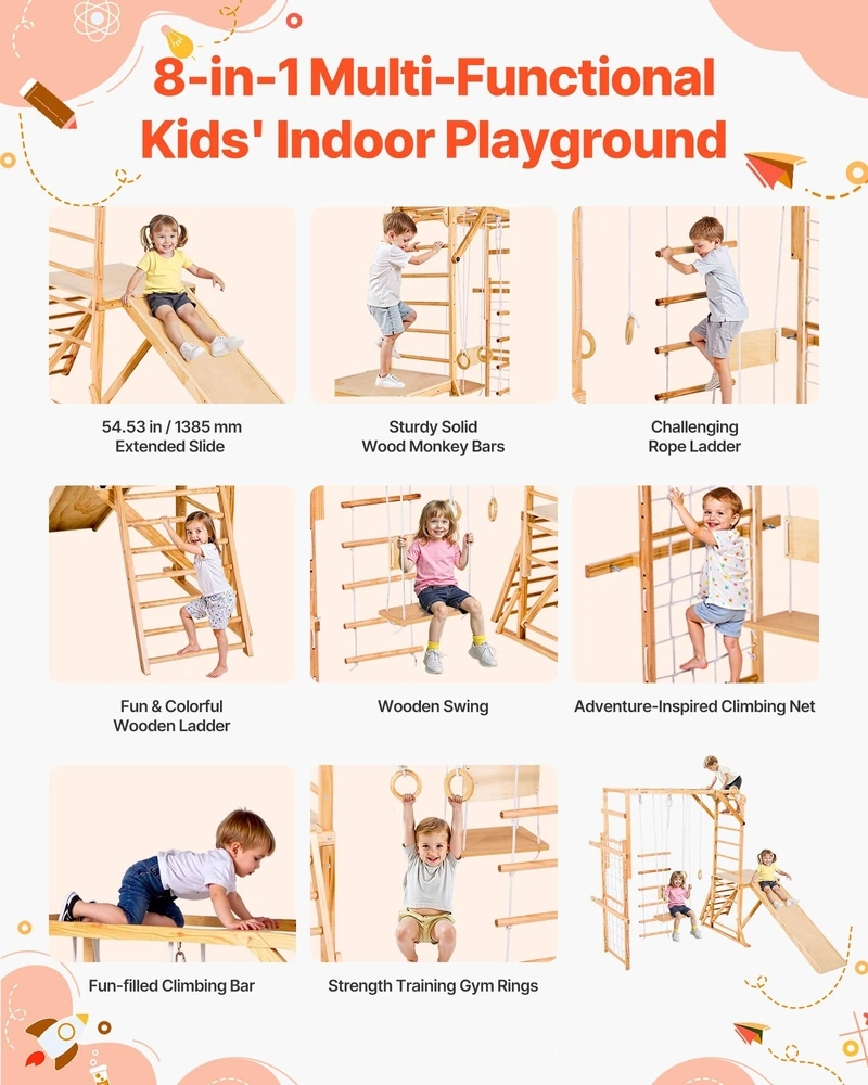 Vidaus žaidimų aikštelė vaikams, 8-in-1 komplektas