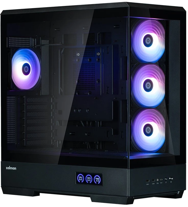 Vidutinio dydžio ATX kompiuterio korpusas su 4 × 120 mm ARGB ventiliatoriais Zalman P50 DS, juodas