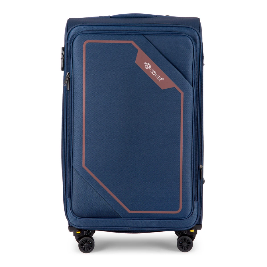 Kelioninis Solier Luggage Vidutinis lagaminas M 23 Solier SOFTFLEX STL2240 - mėlyna ir rudas