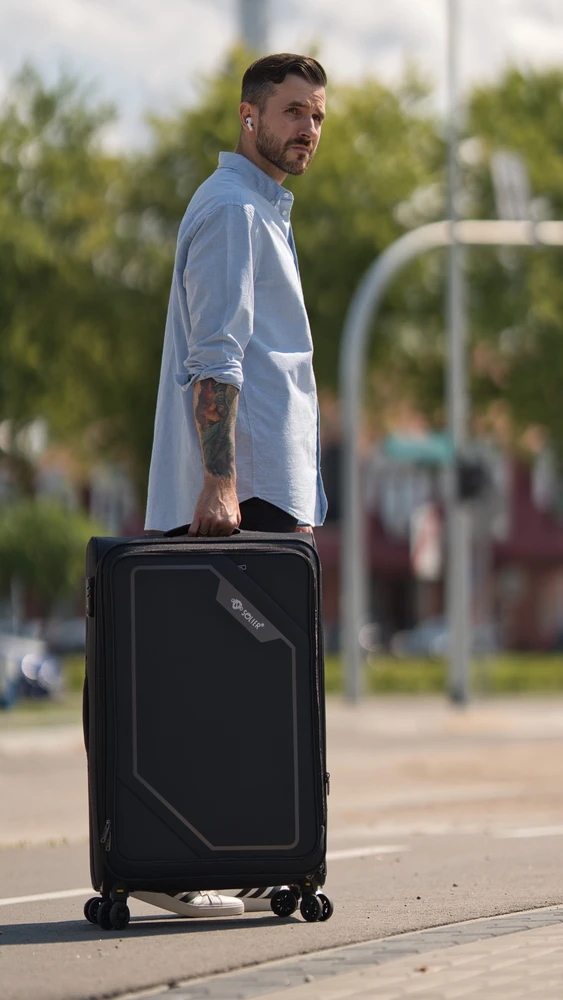Kelioninis Solier Luggage Vidutinis lagaminas M 23 Solier SOFTFLEX STL2240 - juodas ir rudas