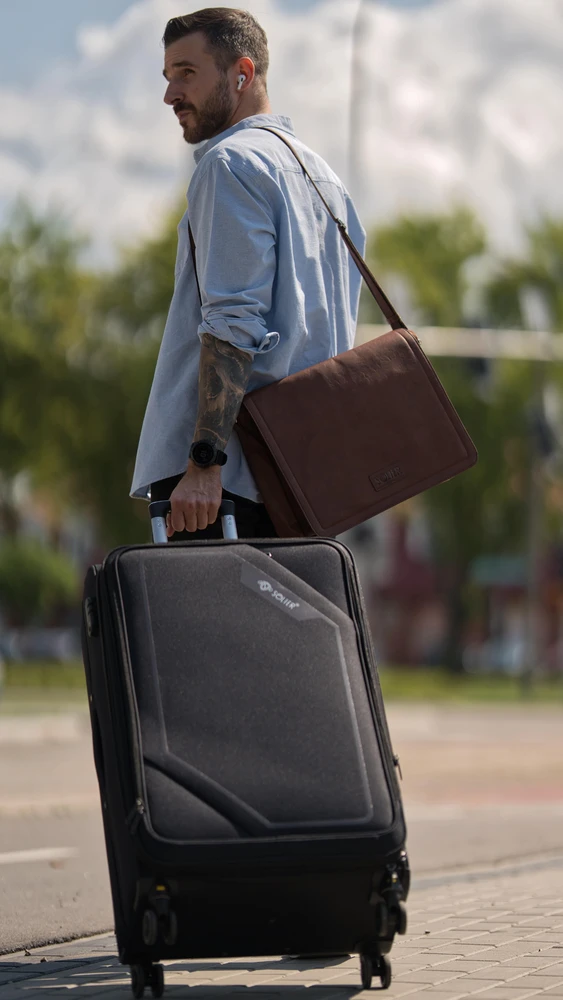 Kelioninis Solier Luggage Vidutinis lagaminas M 23 Solier SOFTFLEX STL2240 - juodas ir rudas