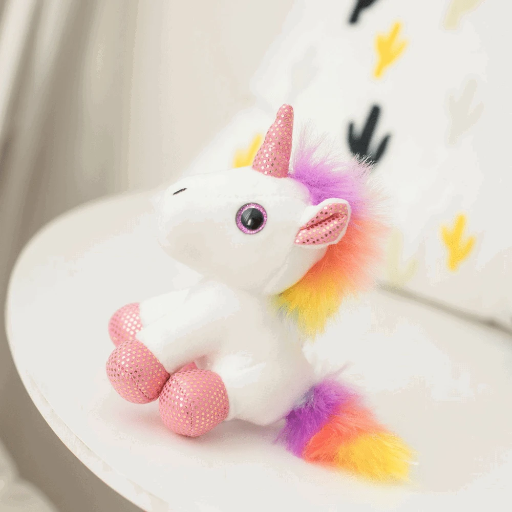 Lean Toys Pliušinis vienaragio pakabukas su metaliniu žiedu, 12 cm