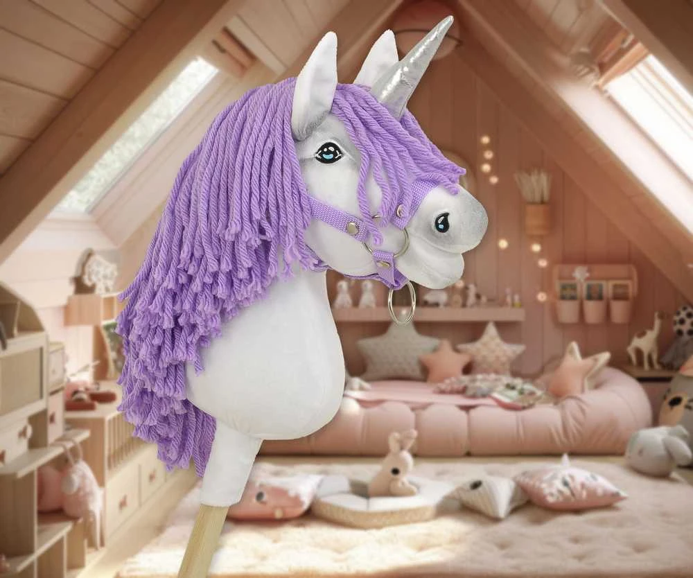 Vienaragis ant lazdos su violetine karčiais ir sidabriniu ragu Hobby Horse