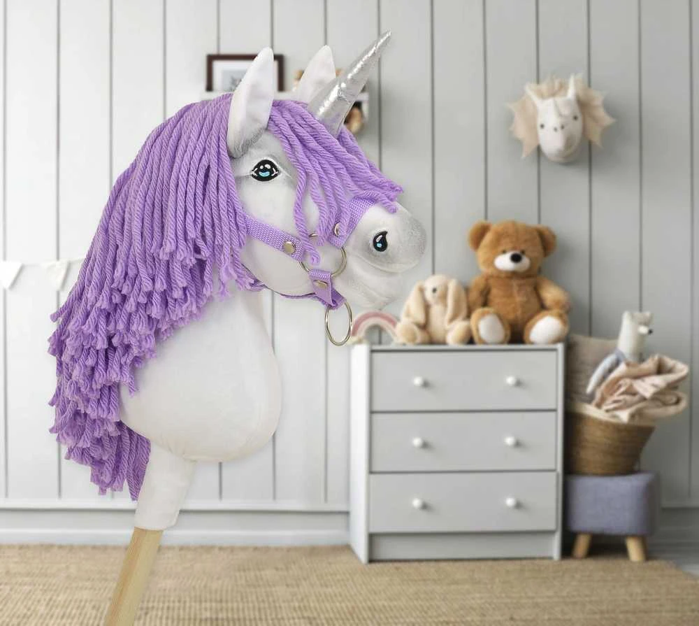 Vienaragis ant lazdos su violetine karčiais ir sidabriniu ragu Hobby Horse