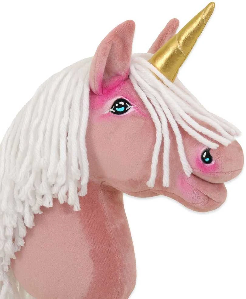 Vienaragis Hobby Horse lazdoje pastelinės rožinės spalvos su balta karčiais A4