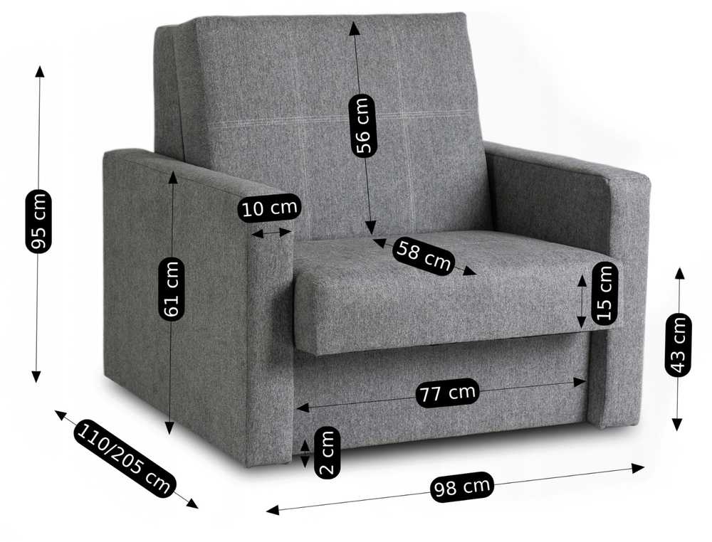 Mebel Elite Išskleidžiamas fotelis-lova MILAN 1, 197 × 97 cm, pilkas