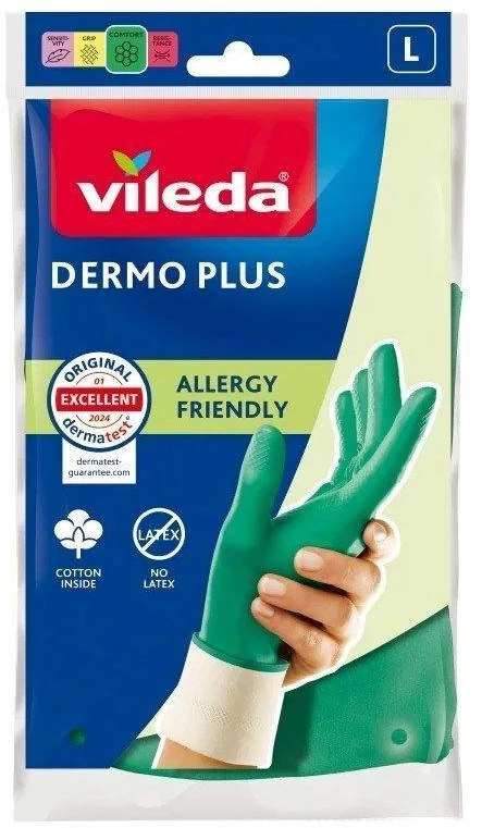 Vileda Dermo Plus ‘L’ Gloves Žalias Cotton, Nitrile