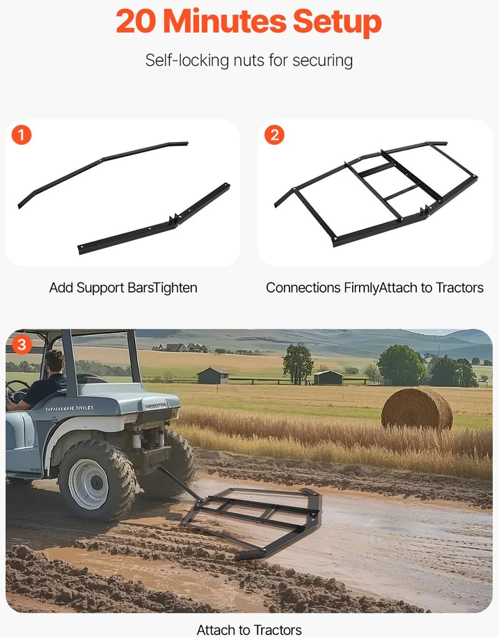 VEVOR 74 colių plieninė vilktinė akėčios ATV UTV