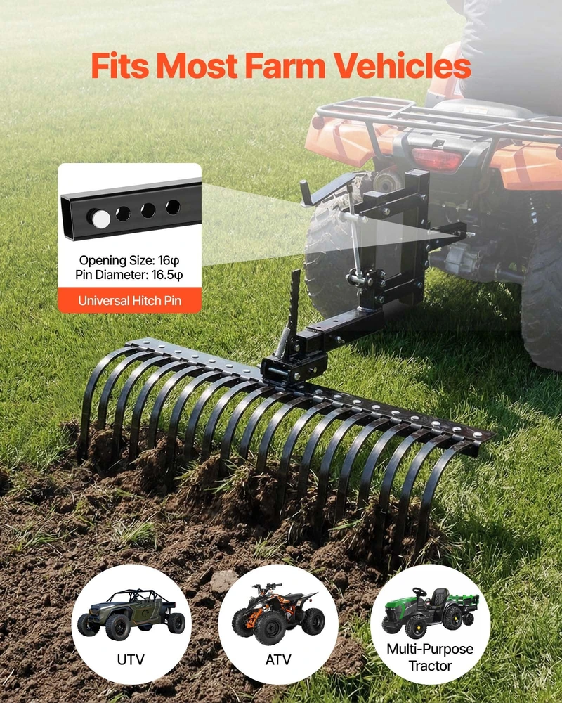 VEVOR 107 cm vilkimo peizažo grėblys ATV ir UTV