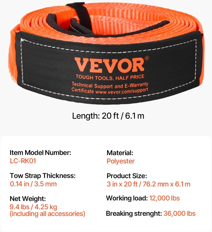 VEVOR Automobilio vilkimo diržas 16329 kg, 6.1 m