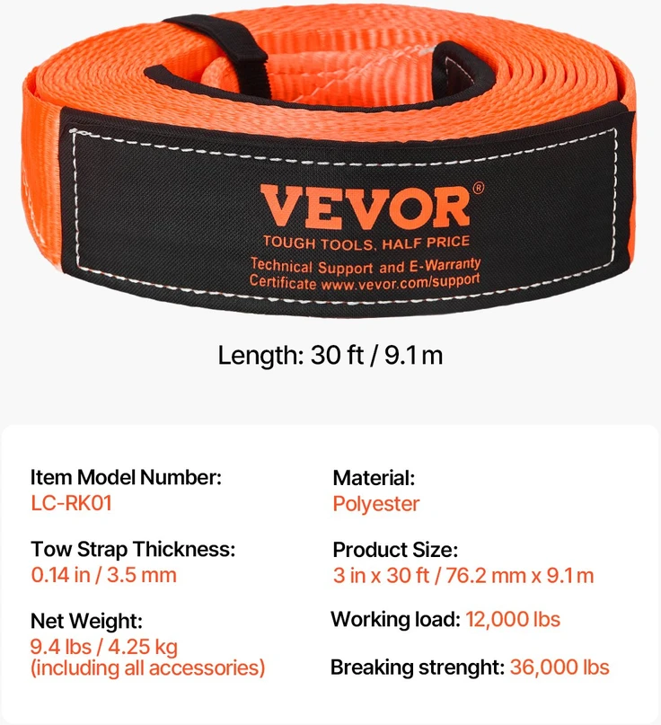 VEVOR Automobilio vilkimo diržas 16329 kg 9.1 m 7.62 cm