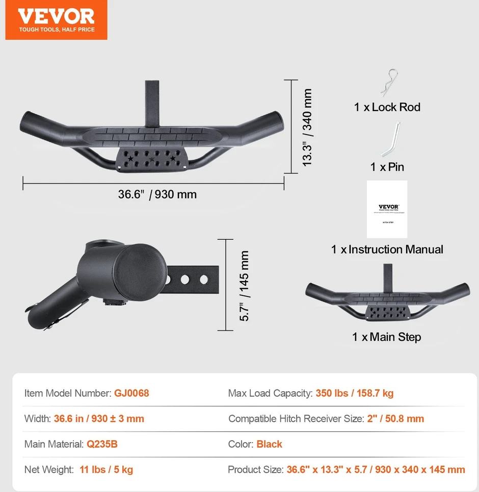 VEVOR Automobilio kablys 2" krovimo apsauga