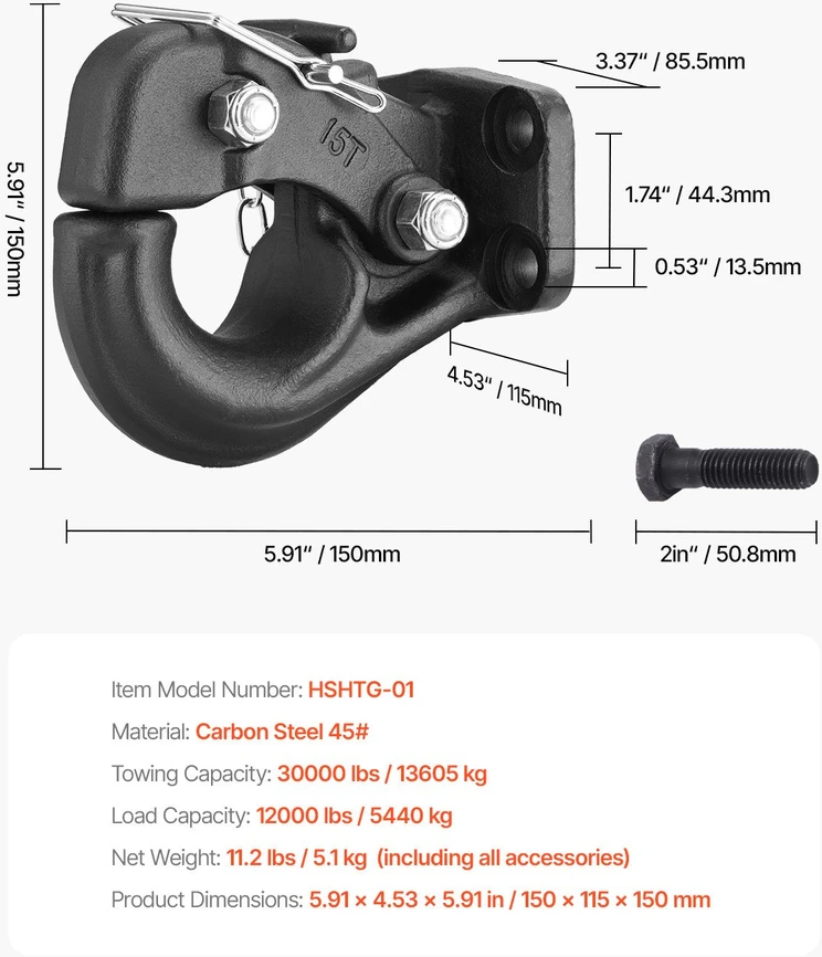 VEVOR Pintle tipo vilkiko vilkimas su 2.5-3 cm kilpa
