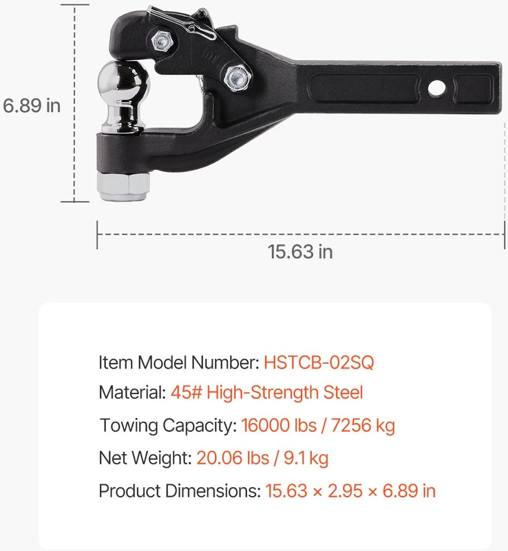VEVOR Pintle jungtis su 5-7,6 cm žiedo kabliu 7256 kg