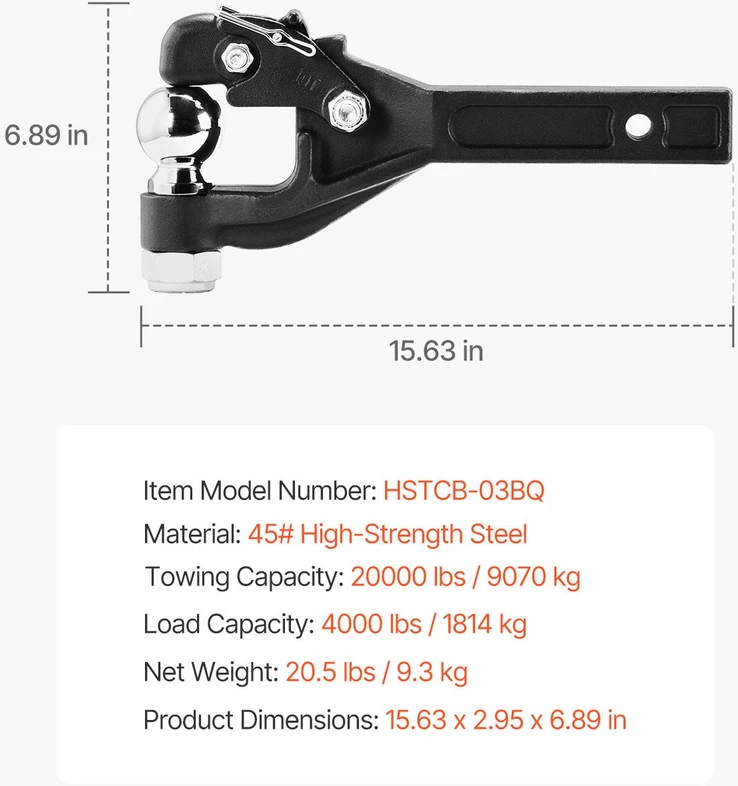 VEVOR Pintle tipo kablis 2 colių priekabai