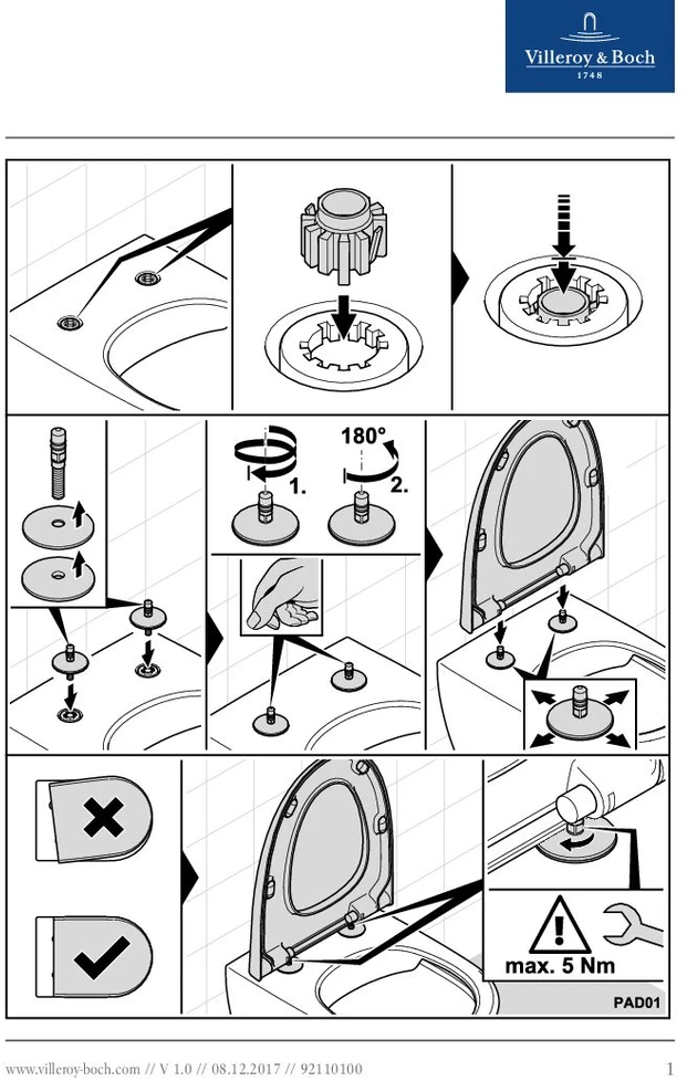 Villeroy & Boch VILLEROY&BOCH Antao Baltas Alpin, dangtis baltas su lėtu nusileidimu