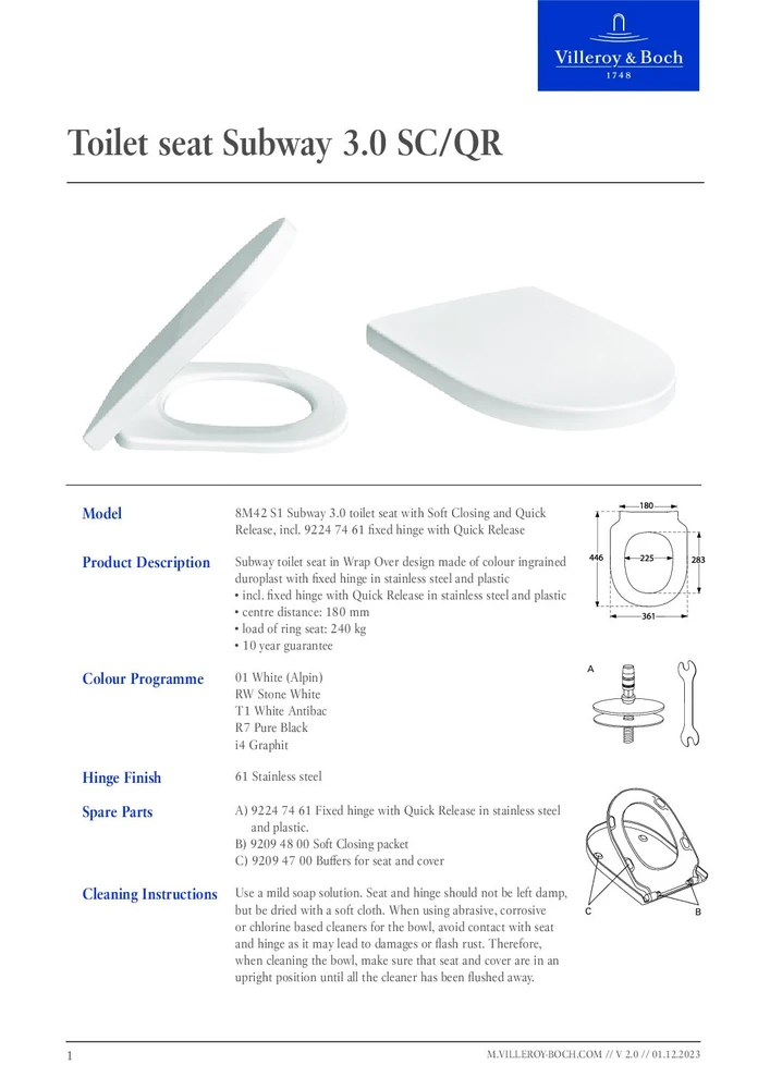 Villeroy & Boch VILLEROY&BOCH Subway 2.0, dangtis Almond su lėtu nusileidimu