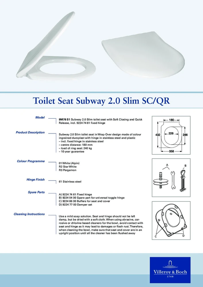 Villeroy & Boch WC sėdynė su Softclose dangčiu Villeroy&Boch 9M78S101
