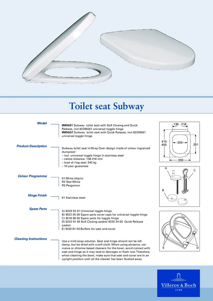 Villeroy & Boch Subway klozeto dangtis su minkštu uždarymu VB 9M55S101