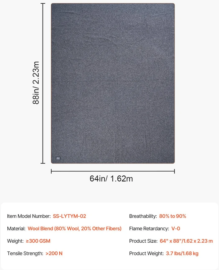 VEVOR Vilnonė lauko antklodė 1.62 m x 2.23 m